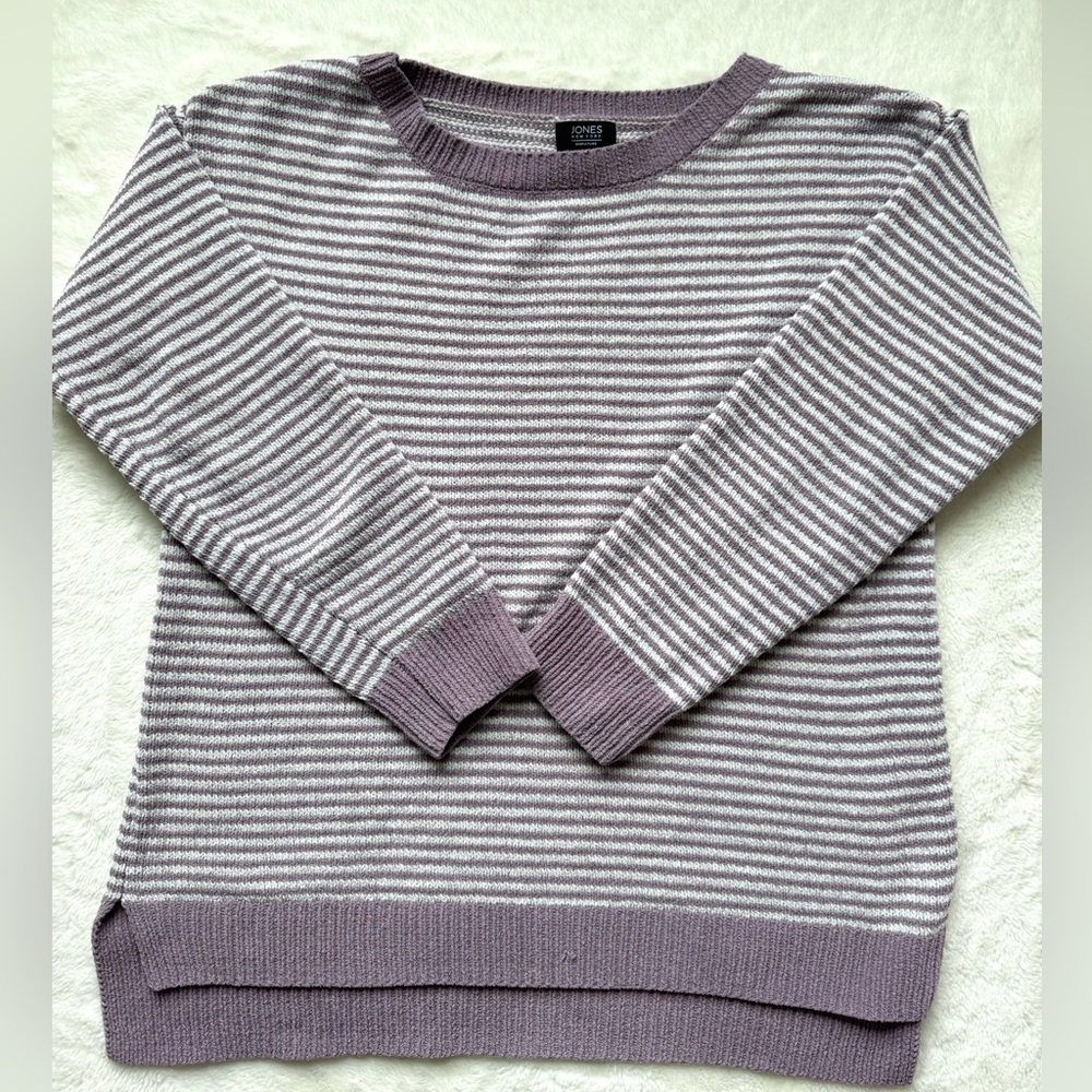 Jones New York Sweater‎ Women Medium Lavender Striped Knit Casual Preppy Pastel